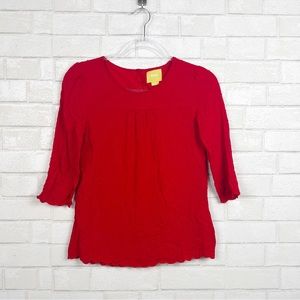 Maeve Anthropologie 3/4 length sleeve Red Blouse